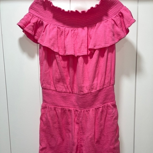 Vineyard Vines Gauze Off Shoulder Smocked Romper Knockout Pink Size Small. NWT - Picture 2 of 6